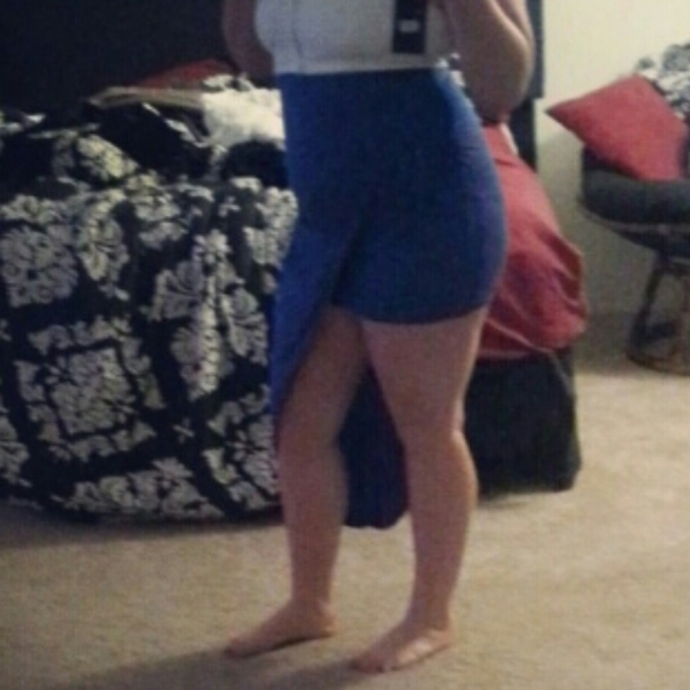 Sexy high low, blue skirt